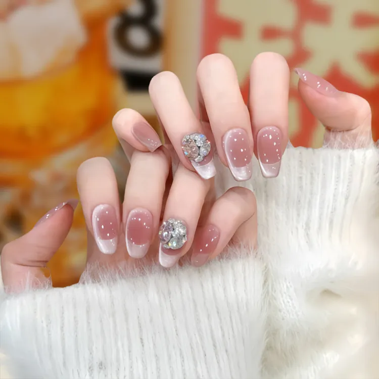 【白桃甜酒】手工穿戴甲拆卸裸色短款日常温柔气质新款美甲穿戴甲片