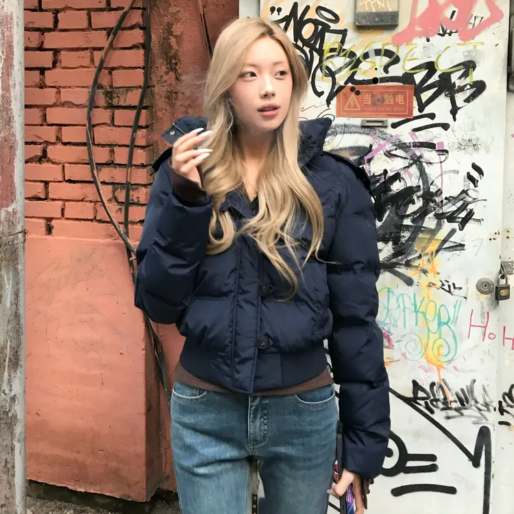 网红外套藏青色短款小个子棉服女2025冬季新款高级显瘦加厚棉衣潮
