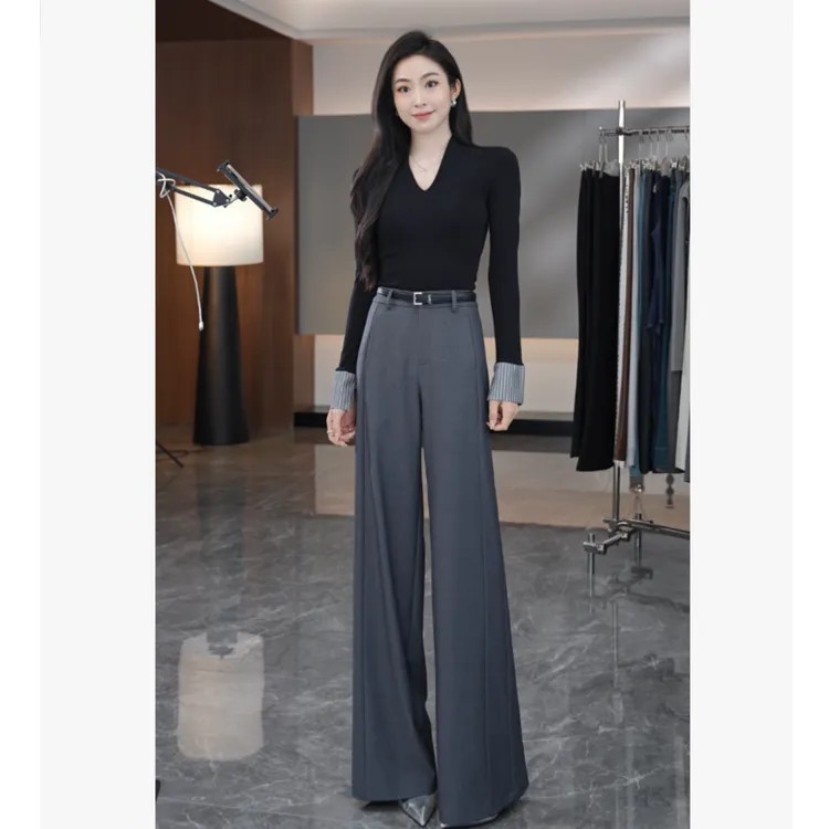 MEINA【皓月幽兰】法式气质高腰休闲简约百搭复古直筒显瘦休闲裤