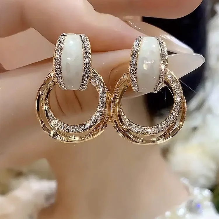 合金耳饰 环环相扣滴釉耳环女高级感小众设计耳饰气质时尚耳钉女