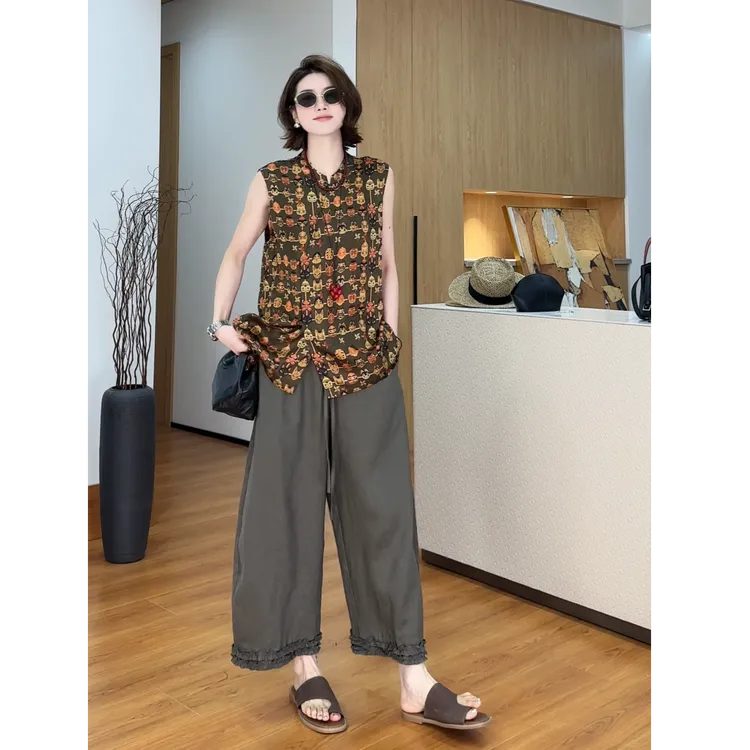 YYOUHAN 2025新款【趣味脸谱】小众设计斜襟百搭背心T恤 2506C3240