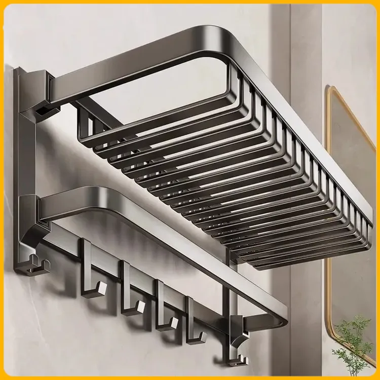 太空铝加厚可打孔毛巾架卫生间置物架浴室架子毛巾杆子壁挂式枪灰