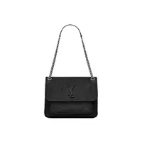 99新 YSL/圣罗兰 niki褶皱邮差包黑色 小号/中号