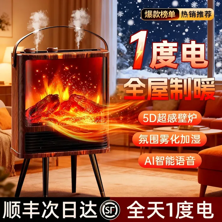 2025新款火焰壁炉暖风机电热取暖器家用电暖气烤火炉大面积加热器