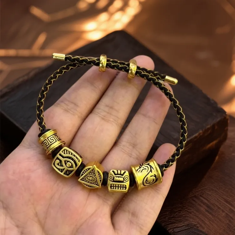 合金吊坠 纯手工 刺青黑金转运筒路路通手串 经典复古百搭手链