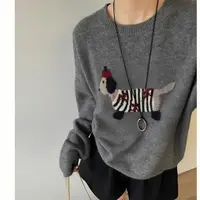 特！门店16&9！条纹小狗图案领套头女式针织衫Z00616