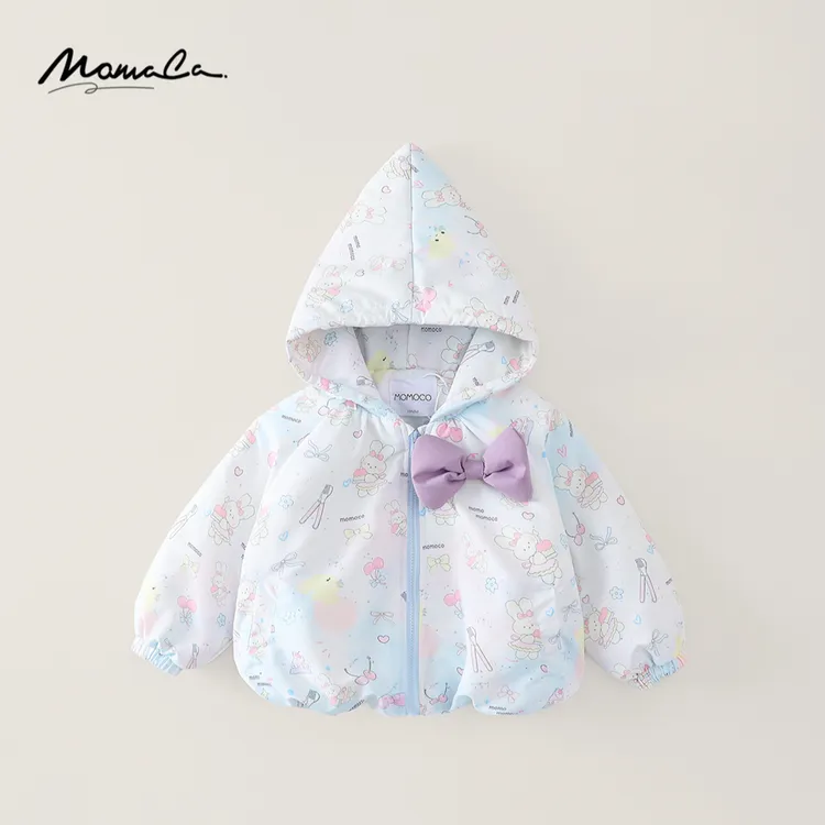 MOMOCO冬季新款女童甜美印花加棉连帽厚款外套77880113001