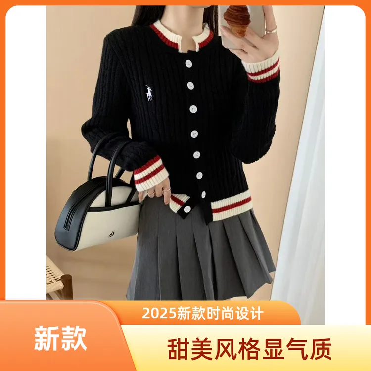2025新款小众甜美风单排扣长袖毛针织开衫女秋季百搭上衣短款撞色
