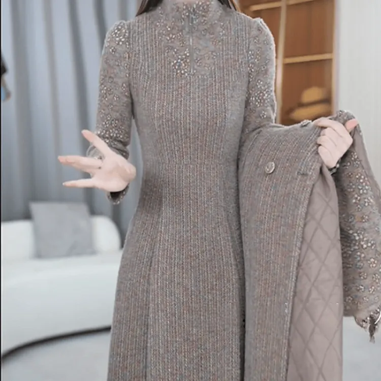  C294【风衣外套+连衣裙】2025冬季新款时尚气质加厚高级感套装裙