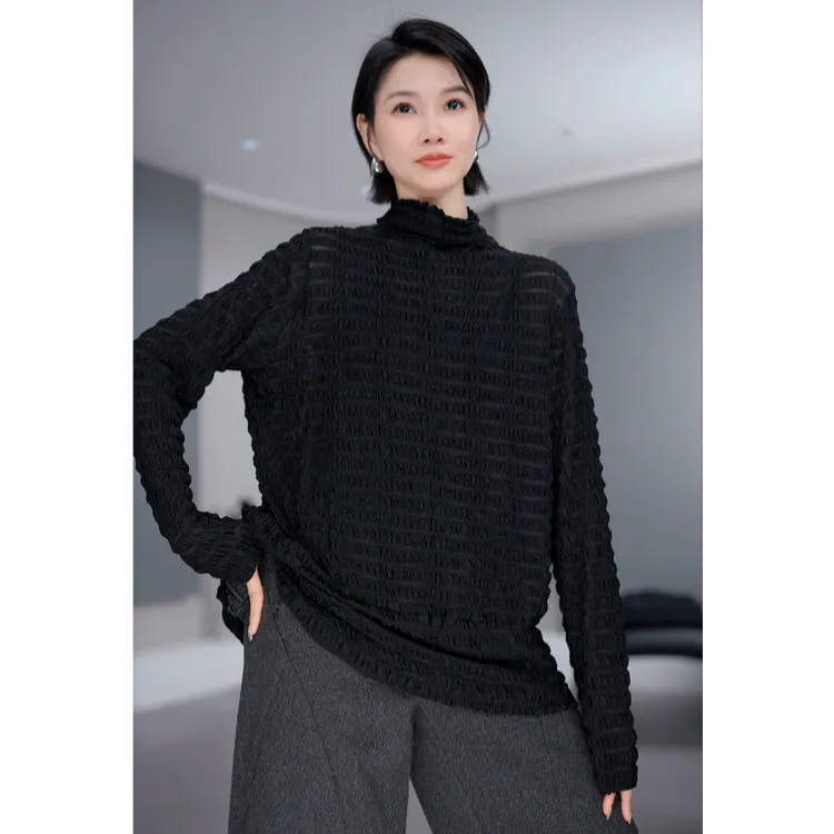鑫鑫2025秋季新款小众高级感女装半高领时尚百搭别致打底衫25163