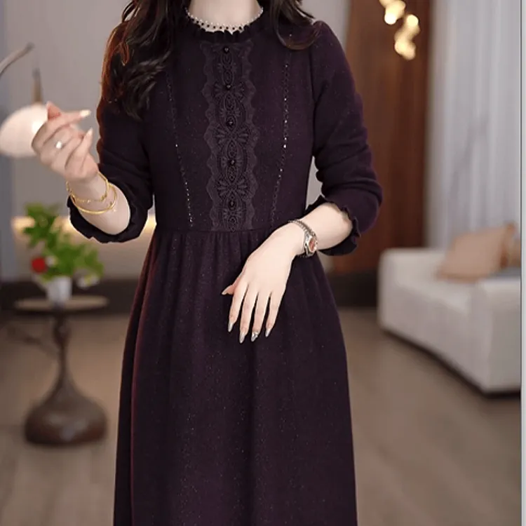 C143【连衣裙】2025冬季新款时尚百搭拼接设计优雅显瘦高贵连衣裙