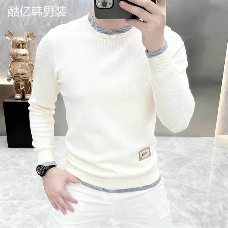 2026新品秋冬针织衫男轻奢圆领简约毛衣修身长袖打底衫潮5211