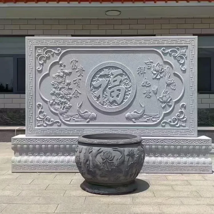 石雕影壁墙庭院迎门装饰画大理石青石古福字背景墙浮雕