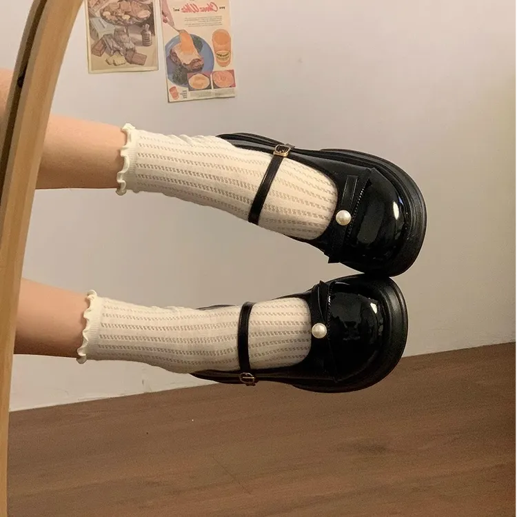 法式玛丽珍小日系女2025夏季新款粗跟厚底配裙子英伦风蝴蝶结单鞋