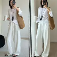 Moolloo Woolloo女士休闲亚麻长裤夏季宽松垂感时尚纯色