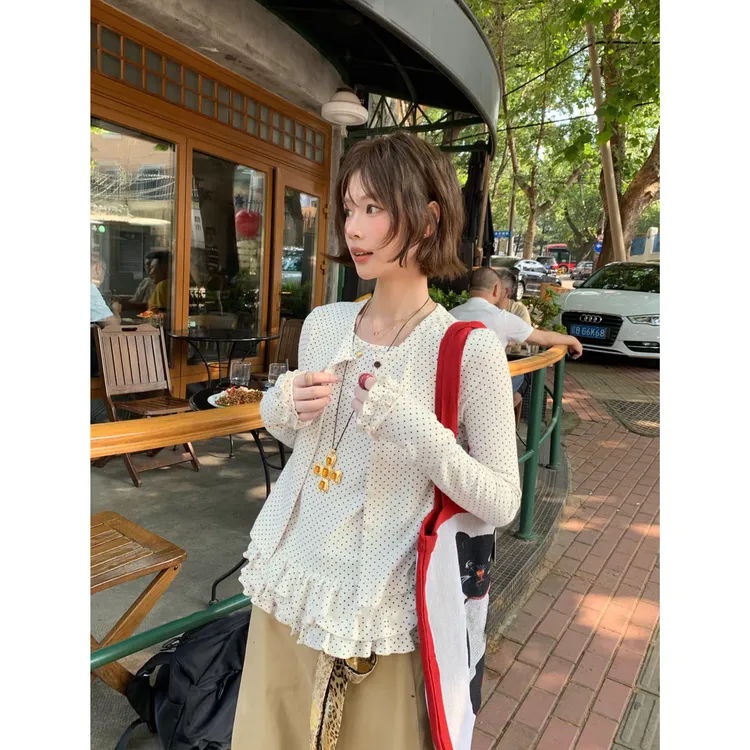木耳边吊带背心精致波点开衫外套女Z  9461#