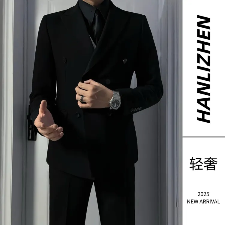 英伦风双排扣西装男套装商务休闲正装新郎结婚礼服高档西服三件套