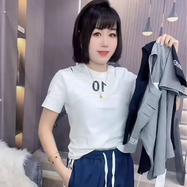 半袖打底衫女秋冬内搭修身显瘦薄款上衣韩版字母短款圆领T恤11896