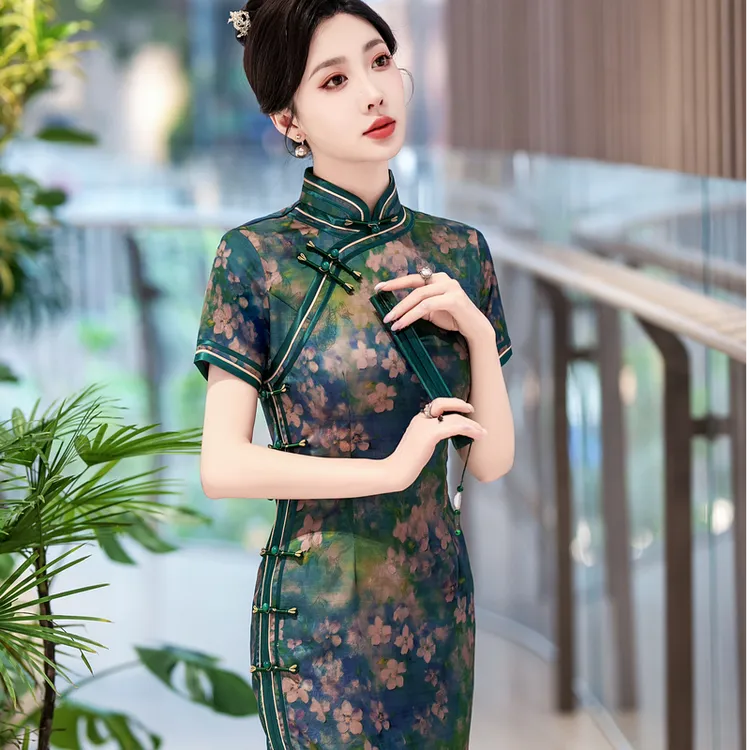 春夏季新款国风2025长款大码旗袍复古高档修身中式气质连衣裙日常