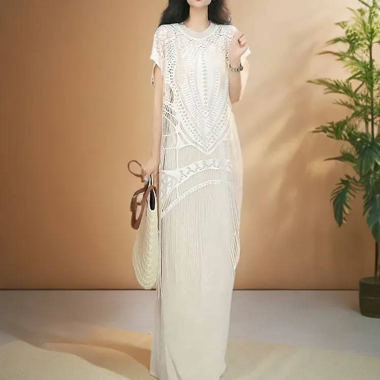 设计感时尚轻奢流苏两件套连衣裙2025夏季新款气质优雅圆领A字裙