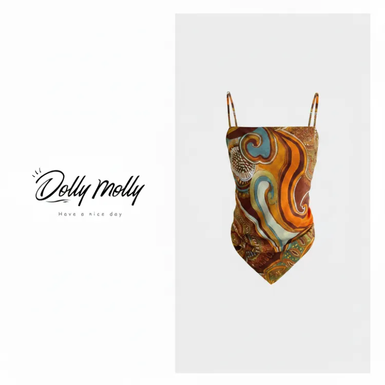 DOLLY&MOLLY敦煌流云抽象肚兜吊带背心夏季复古度假油画艺术感370