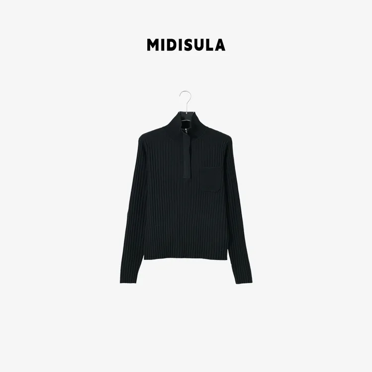 MDSL·时尚韩系轻奢简约百搭半拉链了高领竖条优雅风羊毛衫#02448