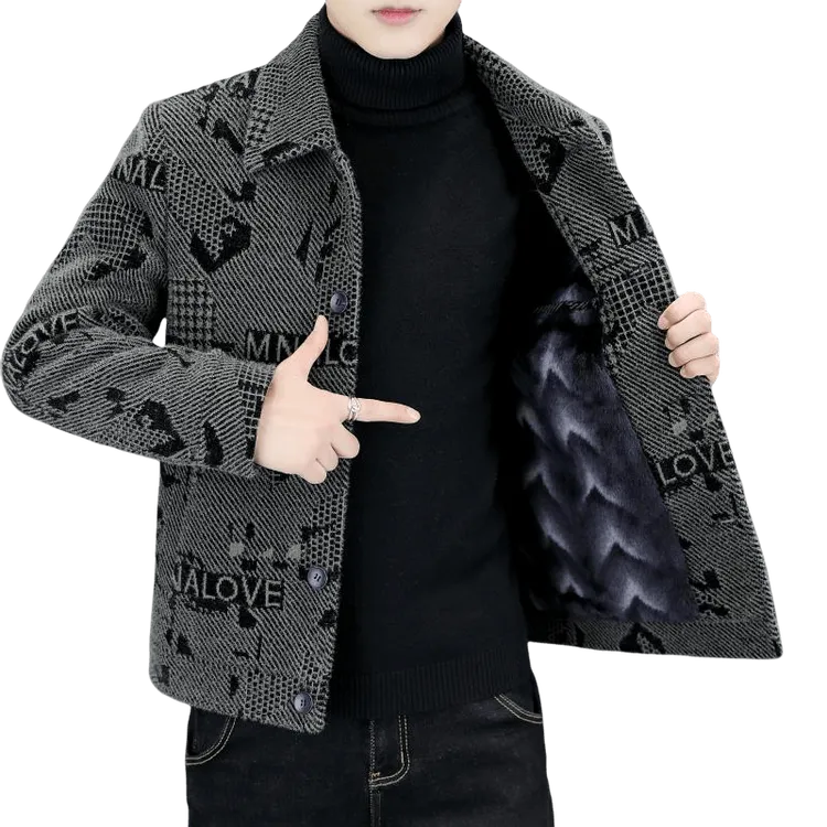 LUYEWEGER/路约威格新款加绒加厚保暖男士夹克冬季潮流毛呢外套