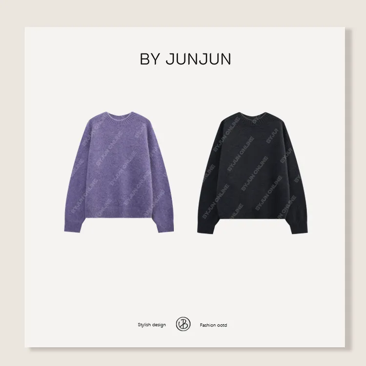 BYJUNJUN【山羊绒绒】山羊绒毛衣圆领百搭针织衫