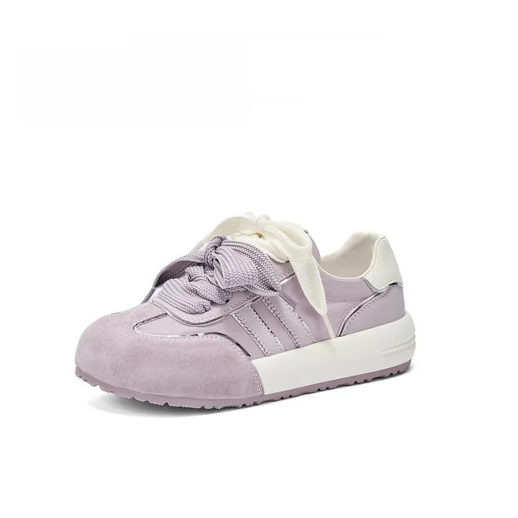 德训鞋2025春季新款百搭休闲小香风圆头系带厚底运动休闲鞋女