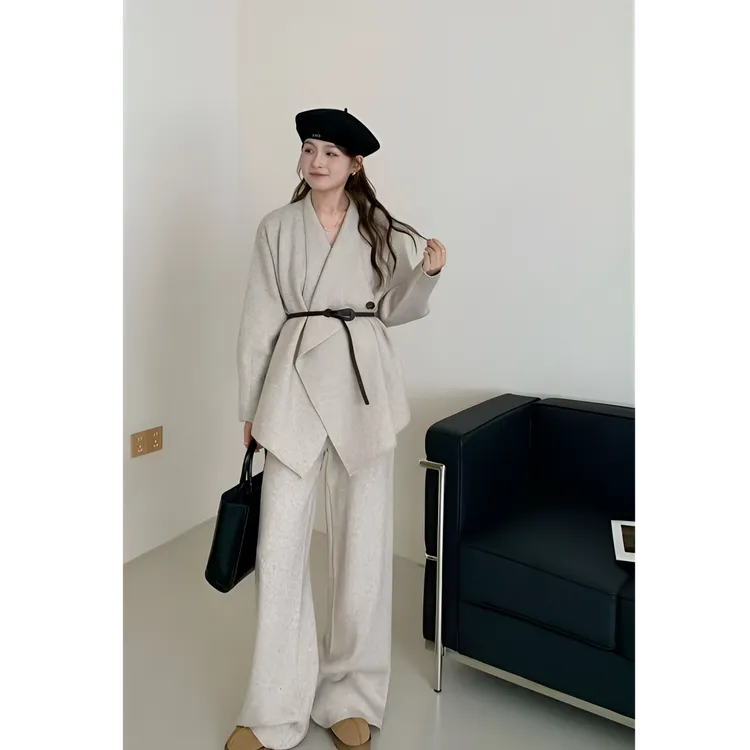 【送腰带~】气质名媛风开衫针织上衣+阔腿裤两件套秋季新款显高显瘦