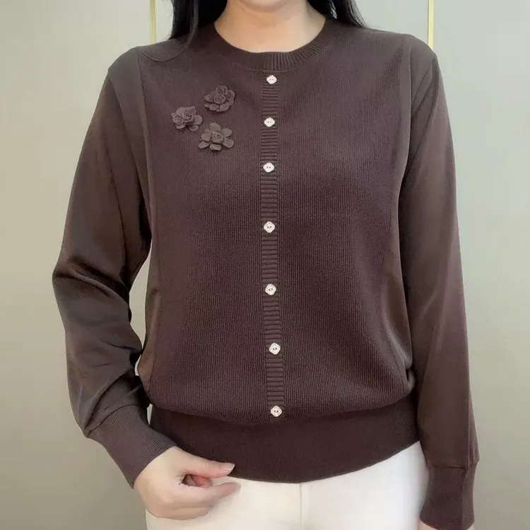 秋季上档次韩版潮流减龄百搭针织衫长袖妈妈时尚休闲圆领上衣打底