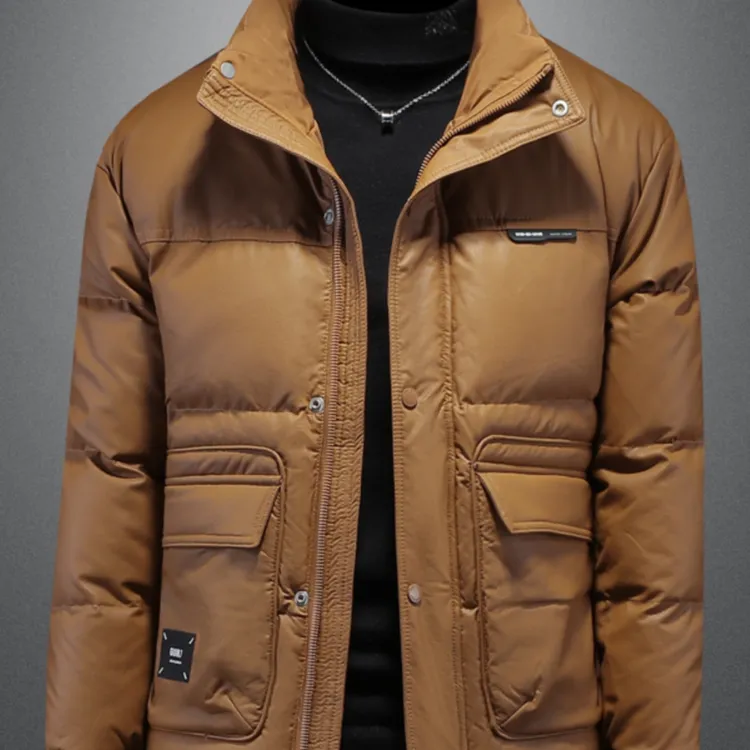 欧洲站皮羽绒服男2025冬季新款加厚轻薄短款立领冬装保暖上衣外套