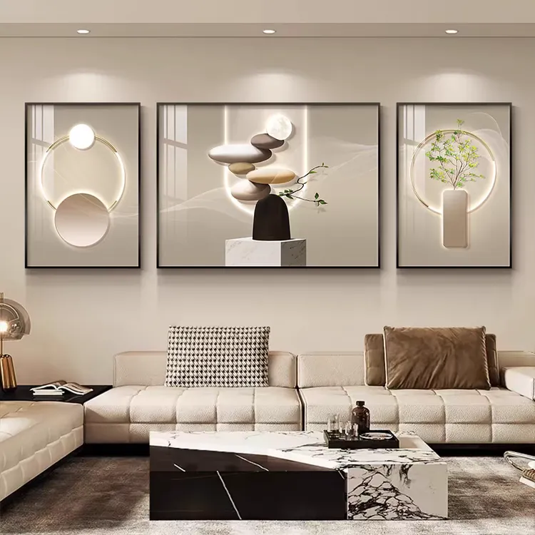 轻奢石来运转客厅装饰画麋鹿大气沙发背景墙挂画抽象线条高级感画