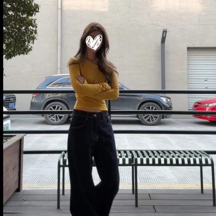 艺等YIDENG春季黄色高级感可外穿修身纯欲显瘦长袖t恤打底衫上衣