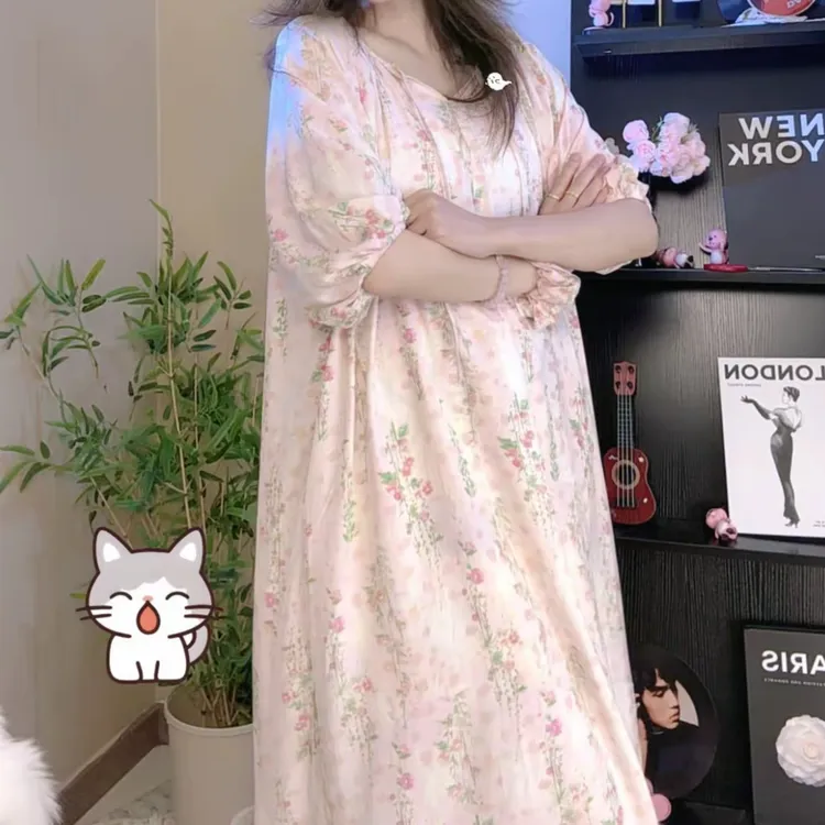 加长版130睡裙棉绸绵绸薄款少女可外穿裙子女2025慵懒居家睡裙女