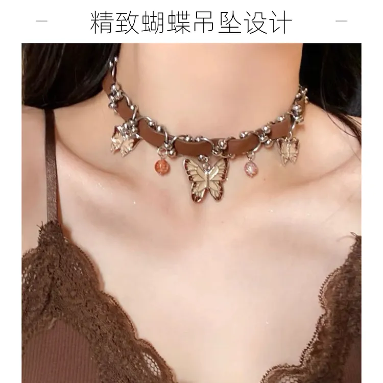 合金项链  复古美拉德重工蝴蝶项圈女小众choker个性皮革项链