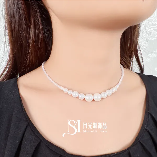 链子925银锆石 碎锆石贝珠微笑纯银甲状腺术后轻奢高级感项链
