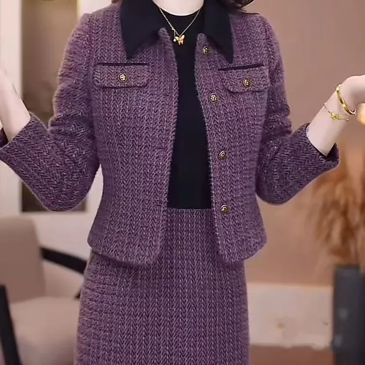 网红女神秋冬小香风套装显瘦洋气时尚秋季加厚针织连衣裙长袖半身