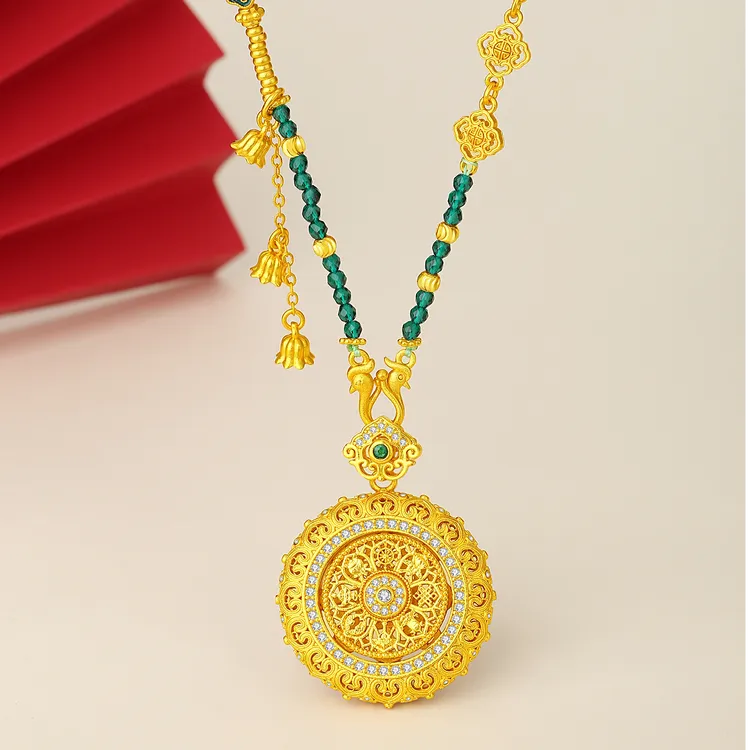 镀K金项链 设计感 新中式国风花丝如意八宝罗盘项链国风吊坠