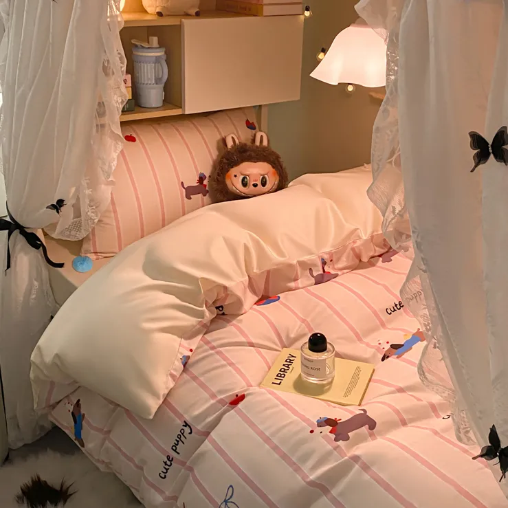 巢尔【奶油腊肠狗】学生宿舍纯棉三件套可机洗高中上下铺寝室床品