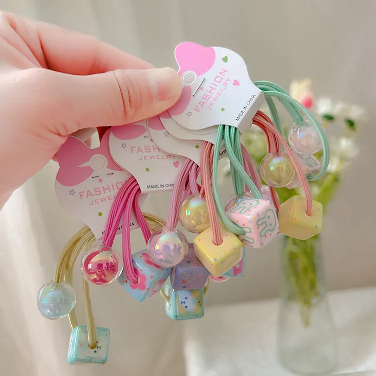 2025新款方块糖心绕绕发绳儿童扎高双马尾高弹双头皮筋亮晶晶发饰