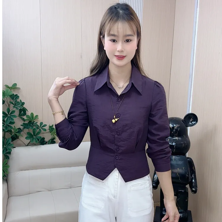 玲妹妹   老钱风早秋新款时尚百搭洋气甜美遮肚显瘦短款气质衬衫