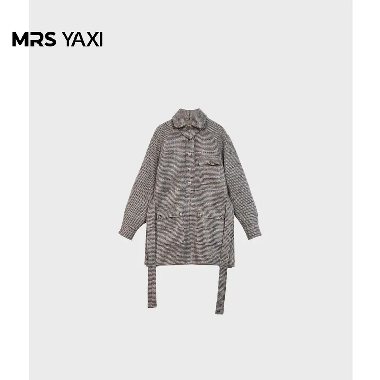 Mrsyaxi高品质重工小香羊毛连衣裙腰带款外套YX4121303
