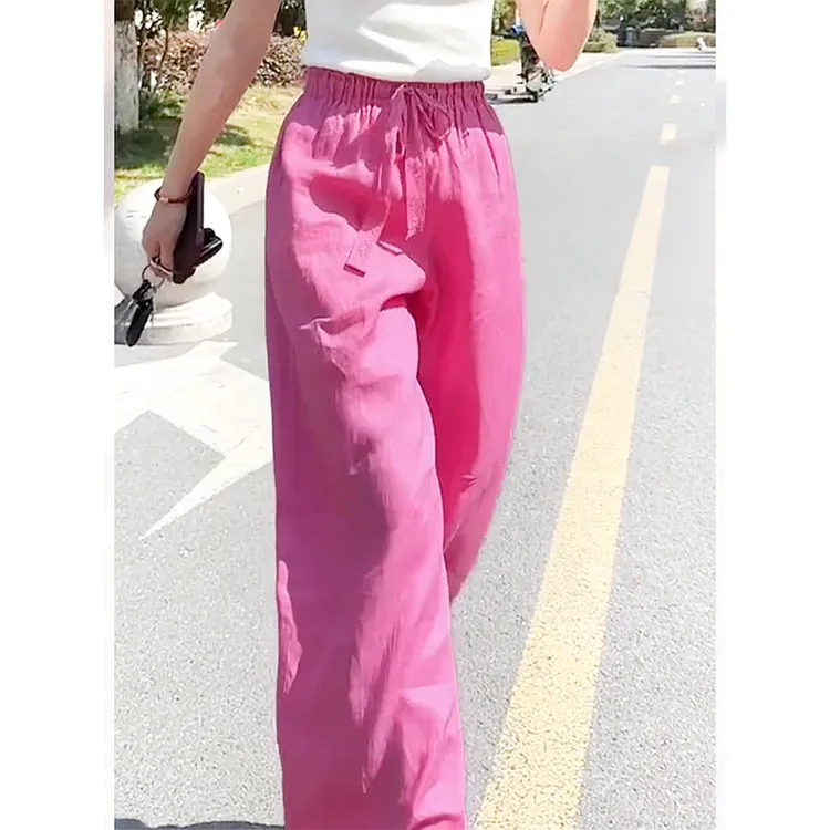 实物太美！不能错过！复古风粉色阔腿裤女抽绳宽松显瘦慵懒感休闲裤