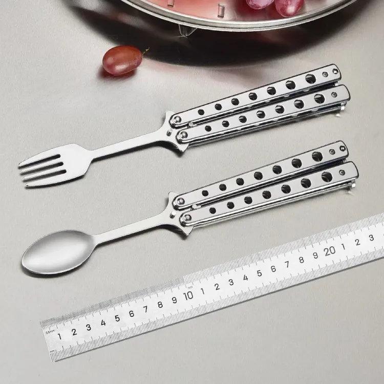 【桔梗镜同款】食品级材质蝴蝶叉甩手学生户外练习勺便携折叠叉勺子