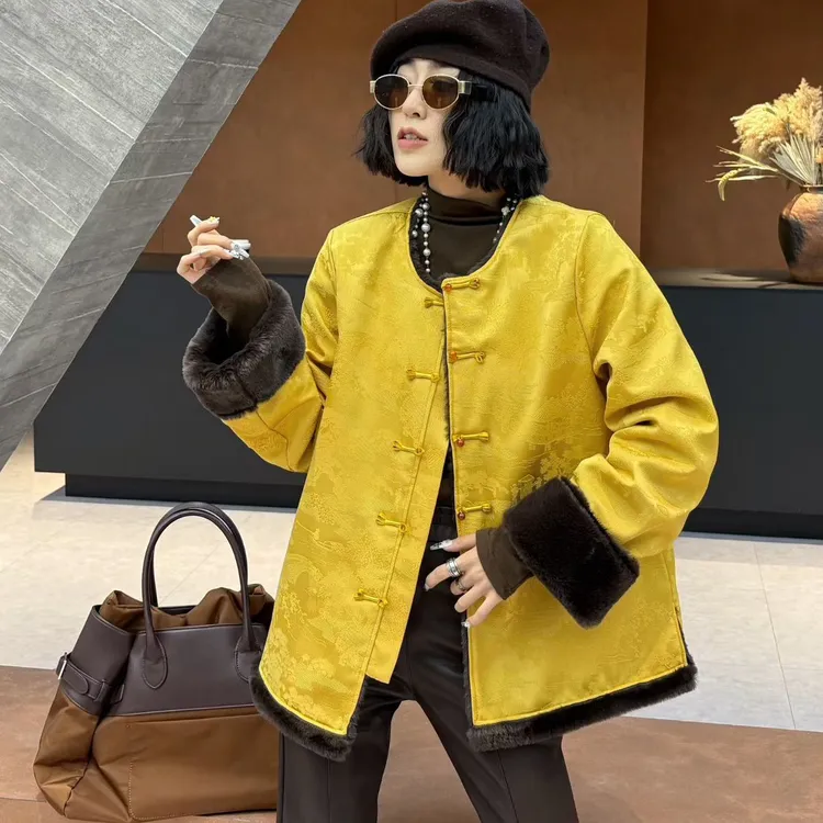 【DL】新中式国风毛毛设计感盘扣唐装外套保暖显瘦LE