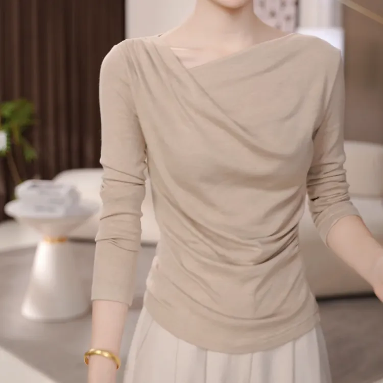 2025早秋韩系显瘦纯色修身打底衫上衣设计感长袖打底T恤LK2505730