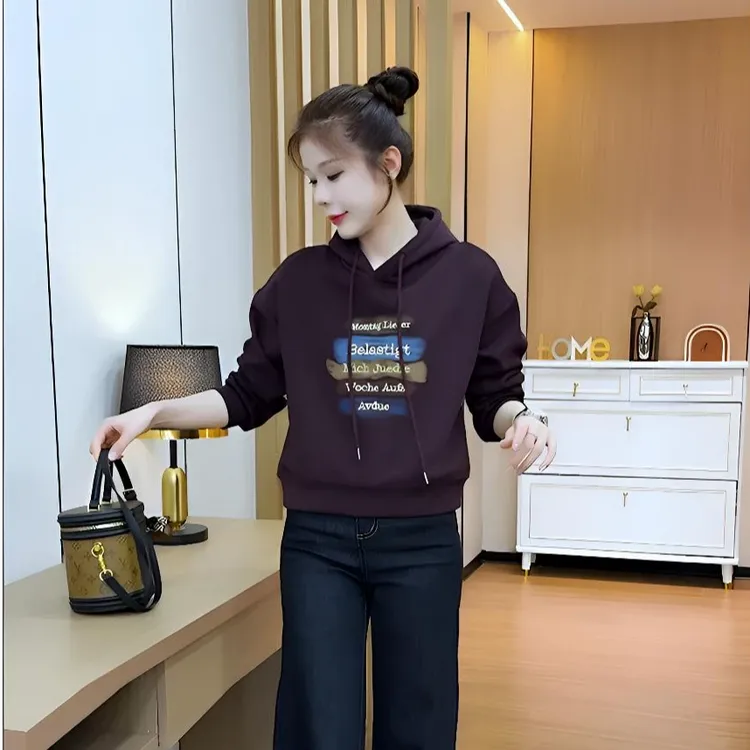 秋冬宽松时尚套头休闲字母洋气卫衣短款长袖上衣连帽