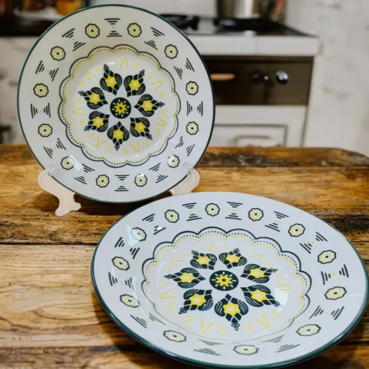【2个装】北欧高颜值波西米亚风9英寸菜盘圆盘家用陶瓷大号