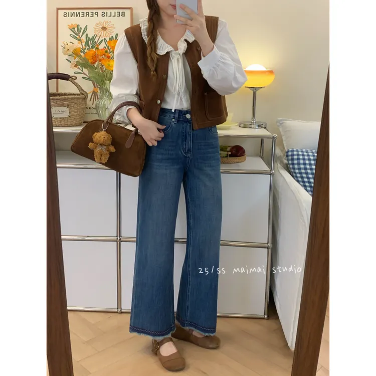 巨好看瘦腿裤~早秋小个子九分微弹直筒裤梨型身材百搭女牛仔裤